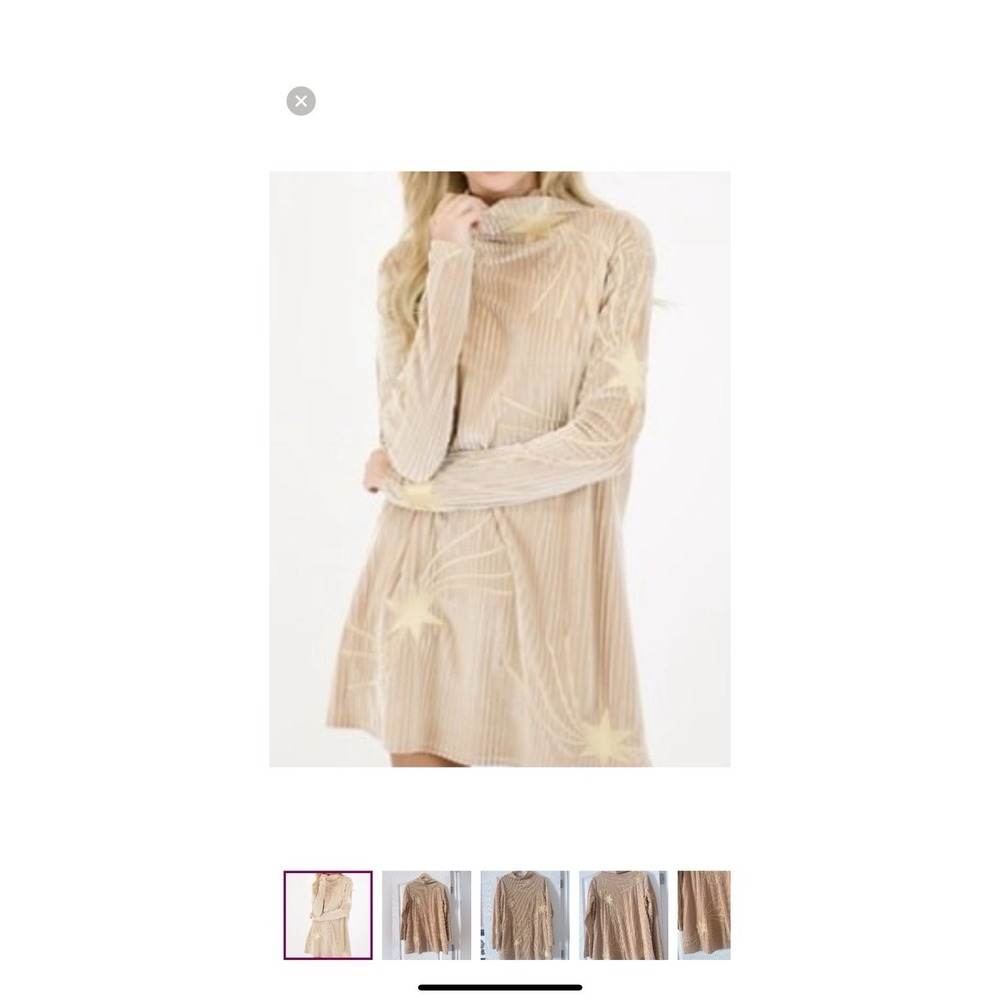 Judith March Onyx Starlet Dress tan Velvet Shooting Star Mini 70's Boho medium